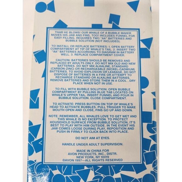VINTAGE Avon 1997 Kids Blue White Whale Design Bubble Maker Fun Toy With Box - Picture 7 of 7